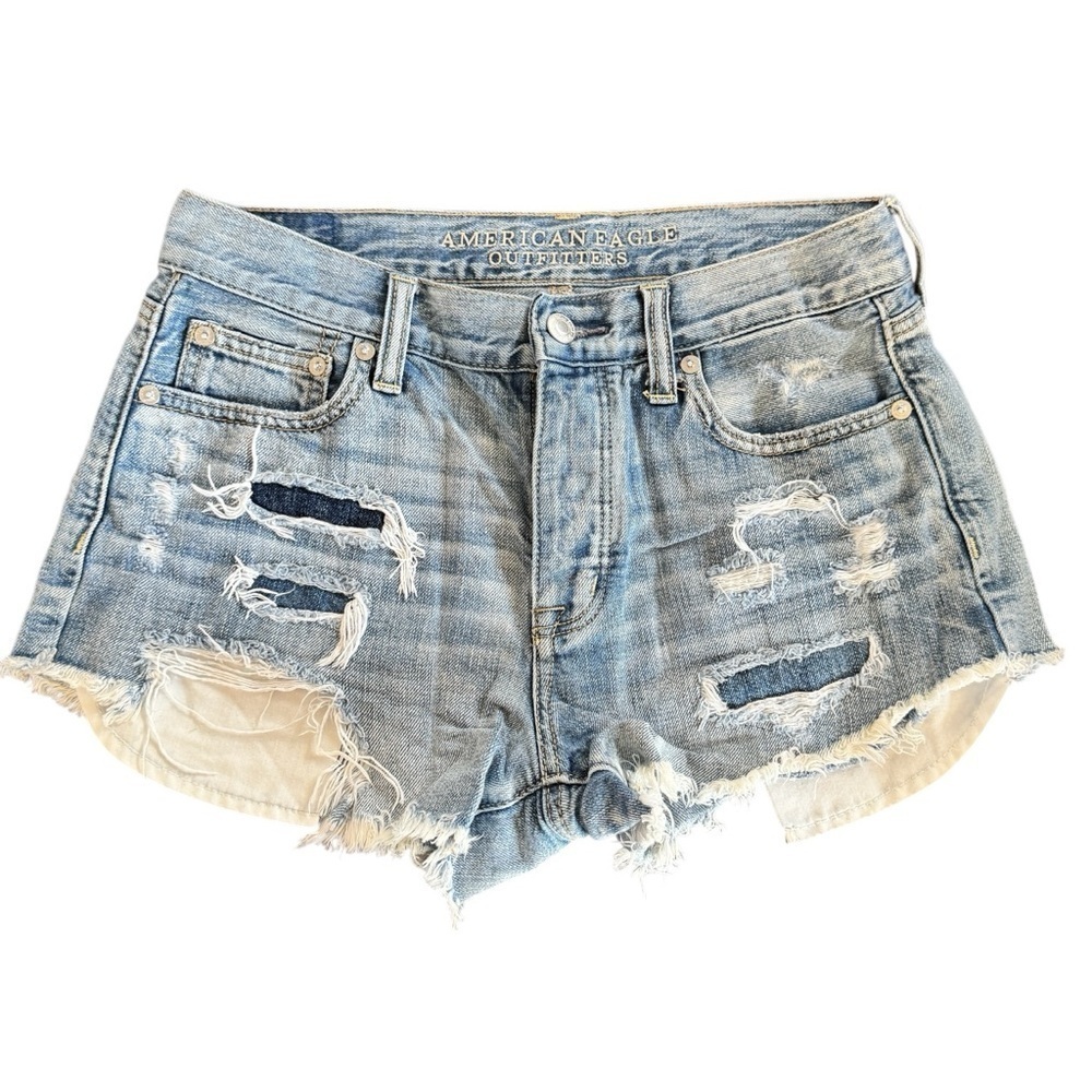 American Eagle Women's Vintage Hi Rise Festival Jean Shorts Denim Distressed 4